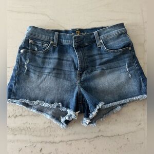 7 For All Mankind Medium Blue Distressed Denim Cutoff Shorts